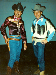Pak Wenten and Pak Ben in a cowboy dance-yee haw!